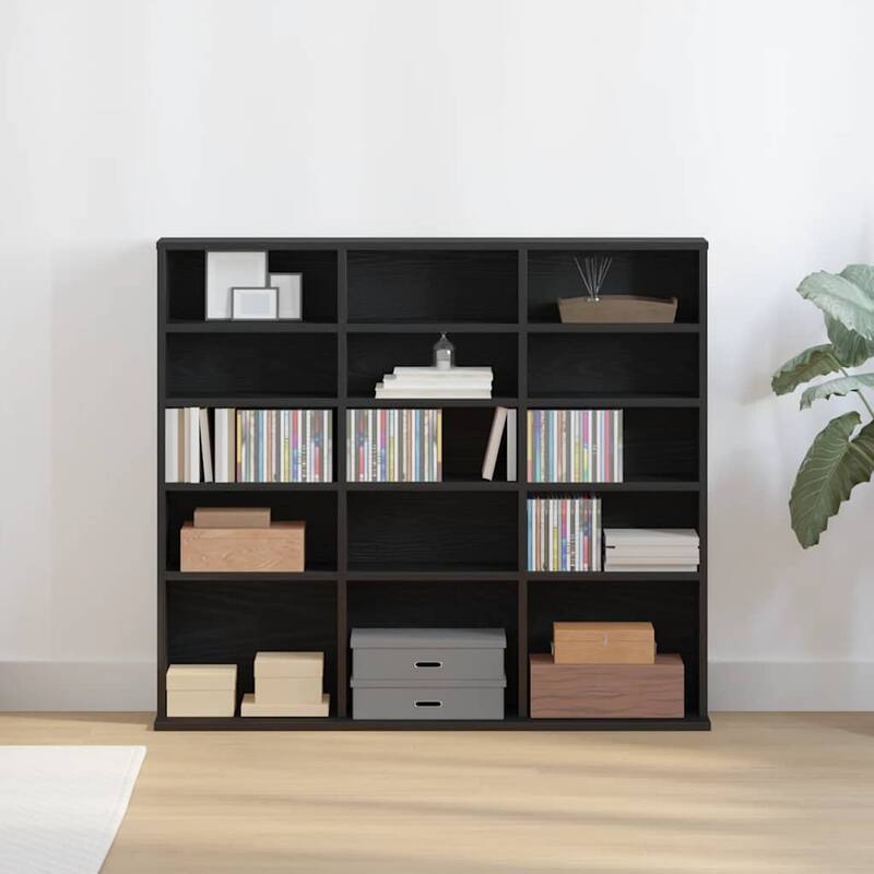 vidaXL CD Cabinet Black Oak Engineered Wood Medium CD Cabinet - 9.1 x 39.6 x 35.2 in
