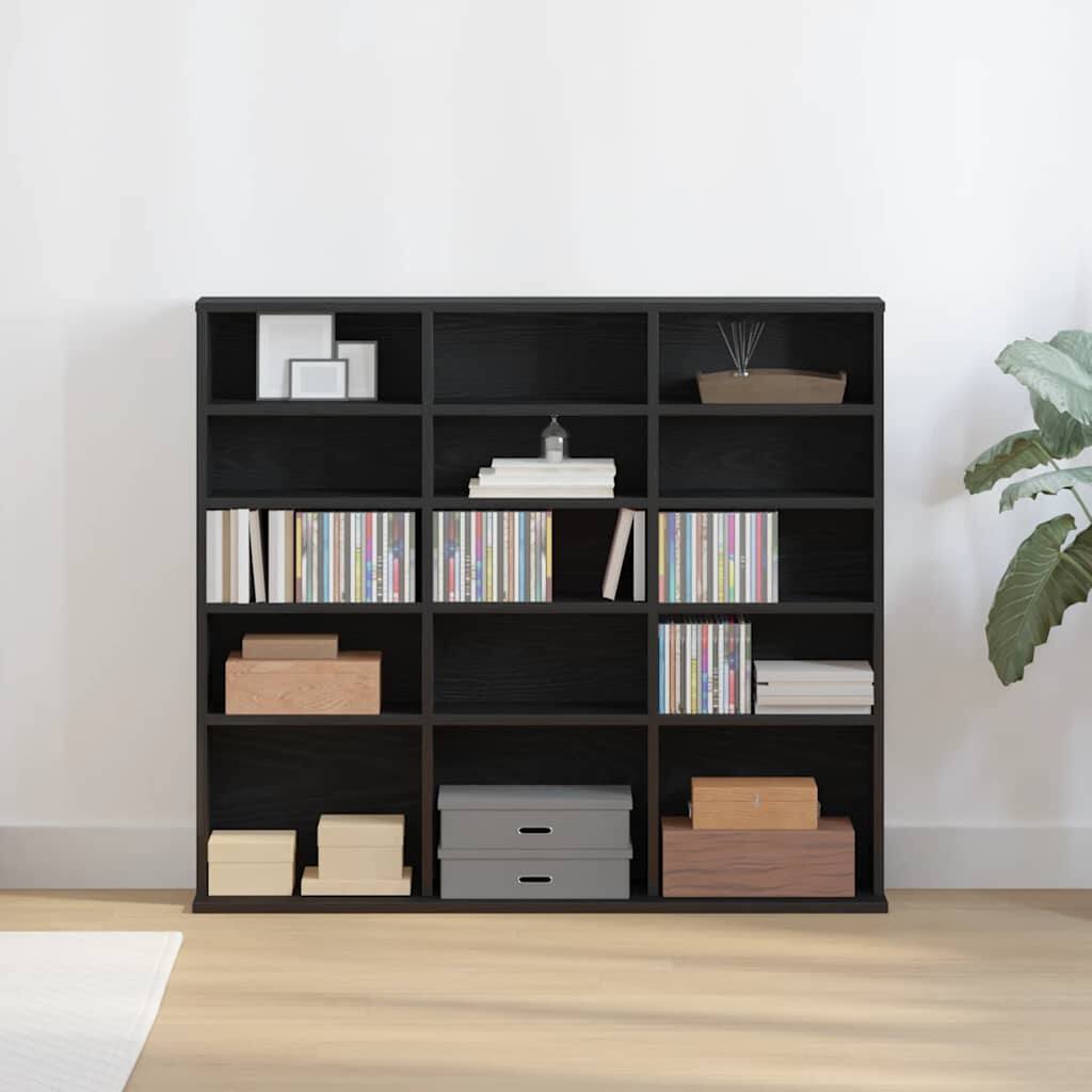 vidaXL CD Cabinet Black Oak Engineered Wood Medium CD Cabinet - 9.1 x 39.6 x 35.2 in