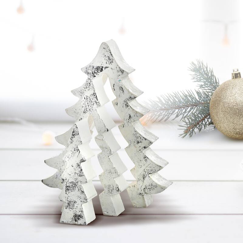 5-8" Mdf Washed Silver Leaf Puzzle Tree Set