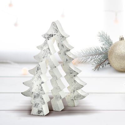 5-8" Mdf Washed Silver Leaf Puzzle Tree Set