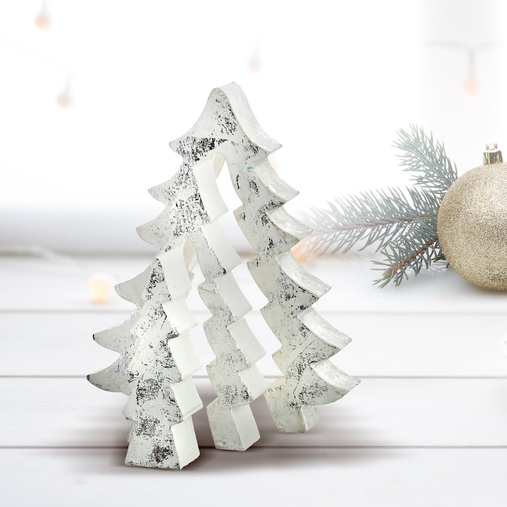 5-8" Mdf Washed Silver Leaf Puzzle Tree Set