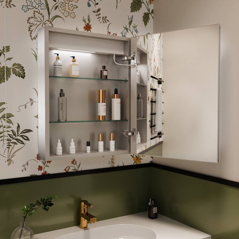 ExBrite 20" x 26" LED Lighted Bathroom Medicine Cabinet with Mirror,Recessed or Surface Mount,Defog