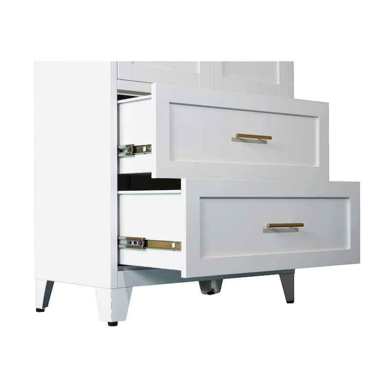 White Metal Wardrobe Closet with 2 Drawers and Hanging Rod, 71" Tall Bedroom Armoire Clothes Storage Cabinet with Shelf