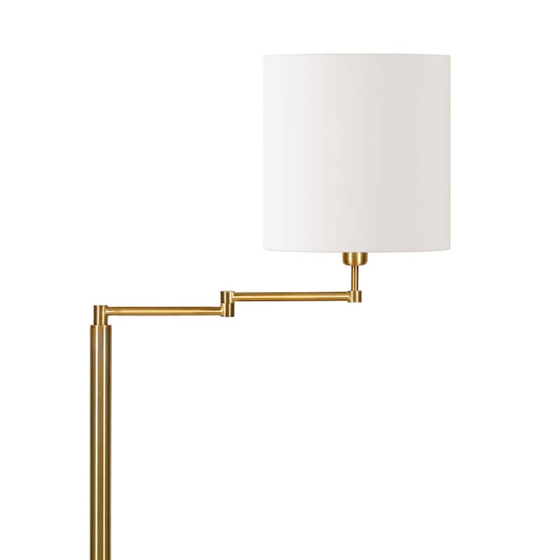 Metal Swing Arm Floor Lamp with Linen Drum Shade and Frosted Glass Rotary Socket Switch - 12” x 23” x 62” (D x W x H)