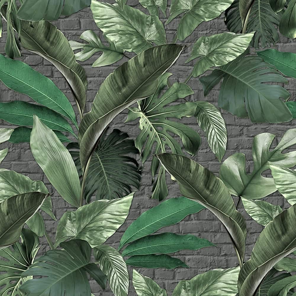 Galerie Wallcoverings The Loft Collection Tropical Leaf Brick 3-Panel Wall Mural