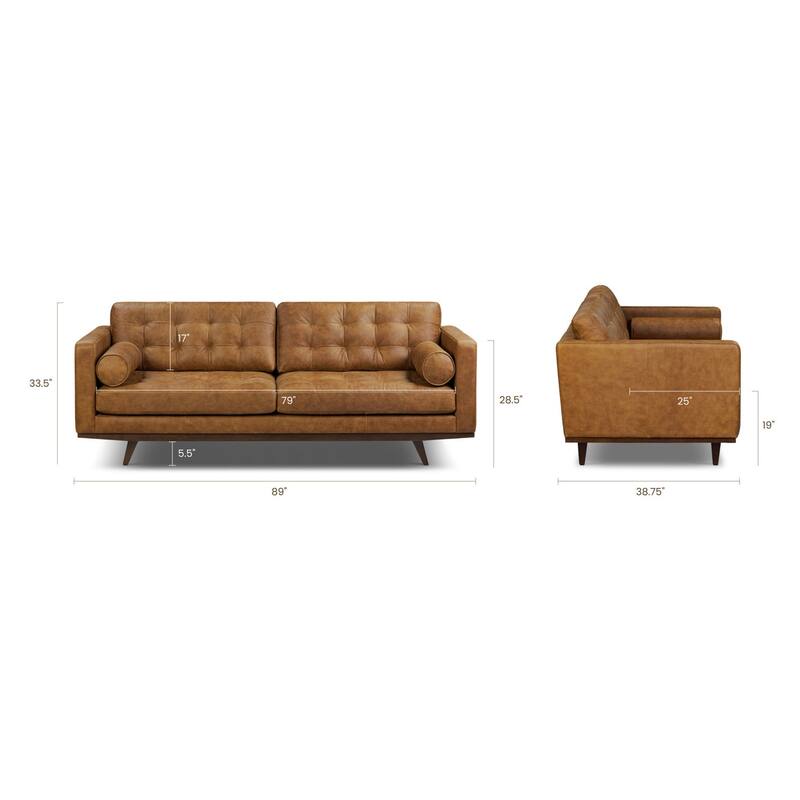 Poly & Bark York 89" Full-Grain Genuine Leather Sofa