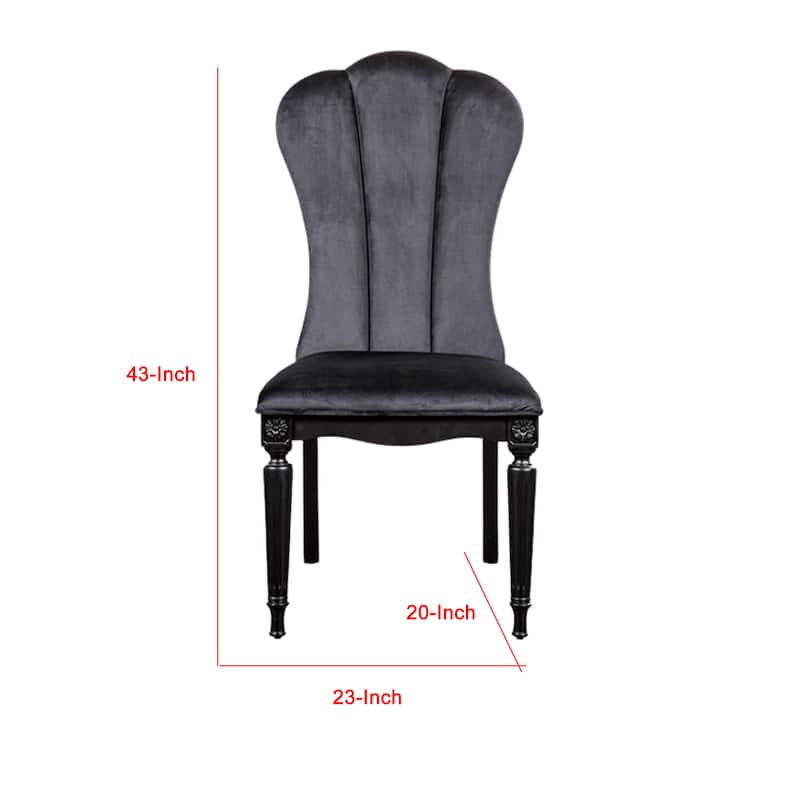 Hixe Side Dining Chair Set of 2, Scalloped, Turned Fluted Wood Legs, Black