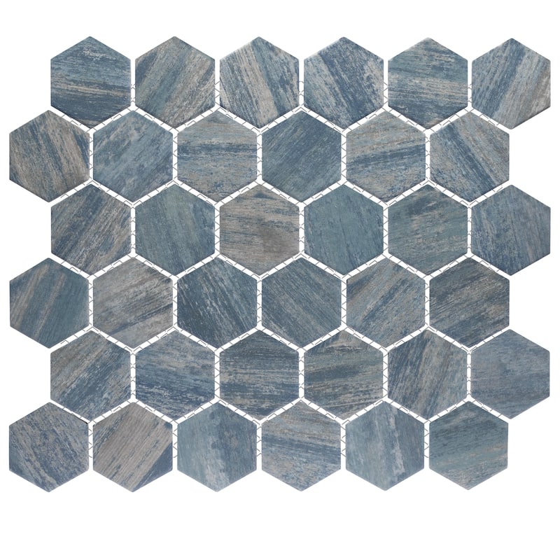 Merola Tile Cassis 2" Hex Blue 11-1/8" x 12-5/8" Porcelain Floor and Wall Tile