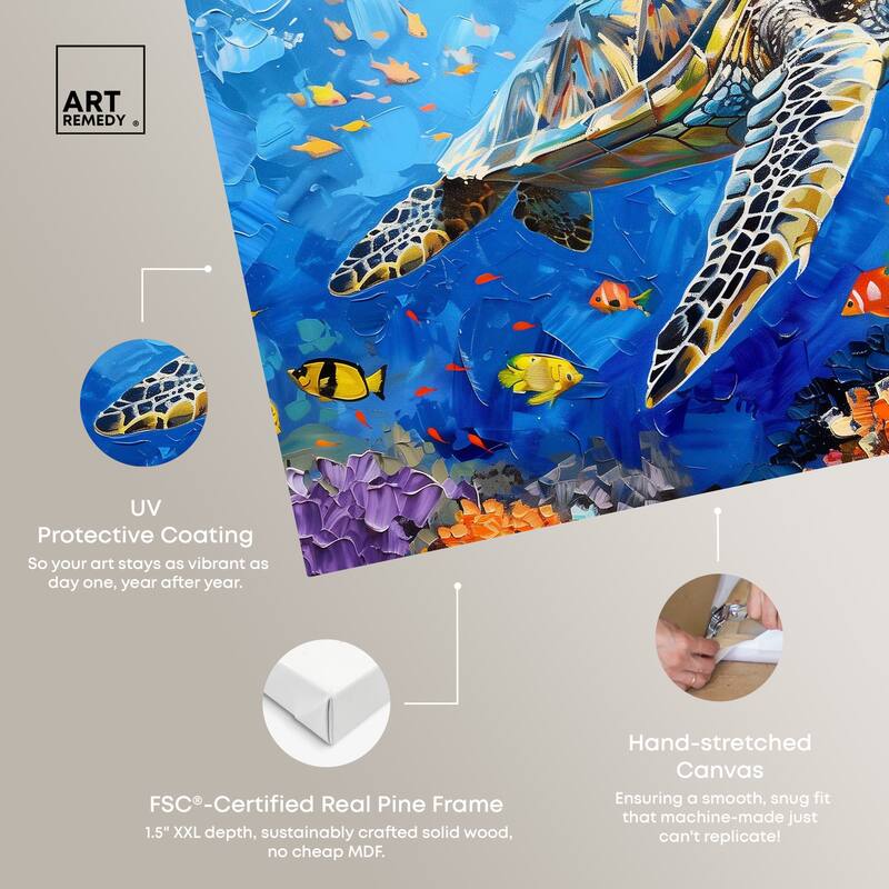 Art Remedy Turtle Swimming Gallery Wrapped Colorful Coastal 1 Piece Canvas Wall Art