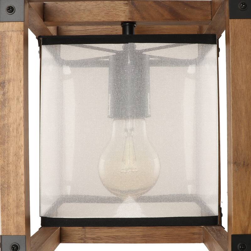 Anmytek 1-Light Farmhouse Wood Square Pendant Light Fabric Shade Kitchen Island Lights for Dining Room - 8" L x 8" W x 10" H