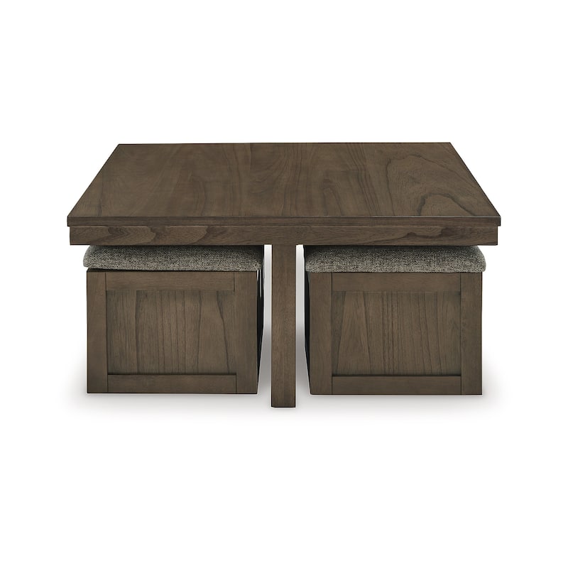 Signature Design by Ashley Boardernest Brown Coffee Table with 4 Stools - 40"W x 40"D x 18"H