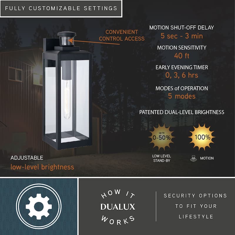 Kinzie Black Motion Sensor Dusk to Dawn Outdoor Wall Light Clear Glass