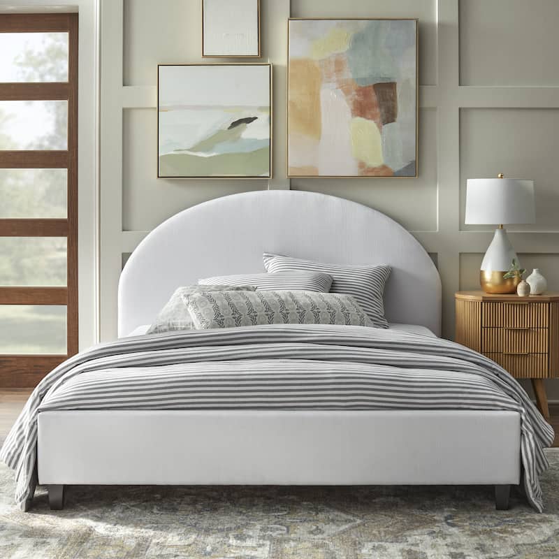 angelo:HOME Ava Mid-Century Upholstered Queen Platfom Bed - White
