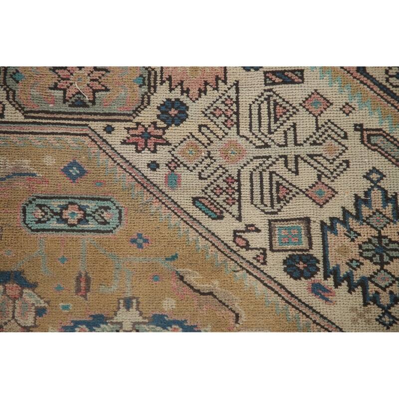 Hand Knotted Oriental 100% Wool Carpet Traditional Medallion Yellow & Gold Tabriz Area Rug - 9' 8'' X 6' 10''
