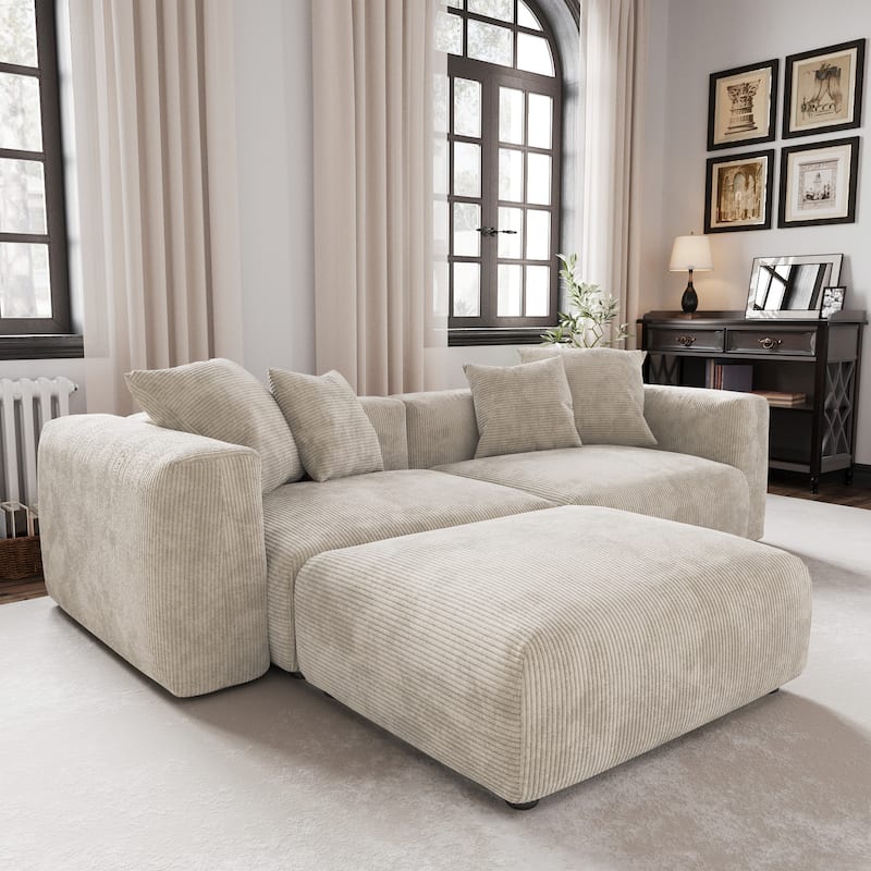 102'' L-shape Corduroy Upholstered Sectional Couch Oversize Modern Minimalist Sofa