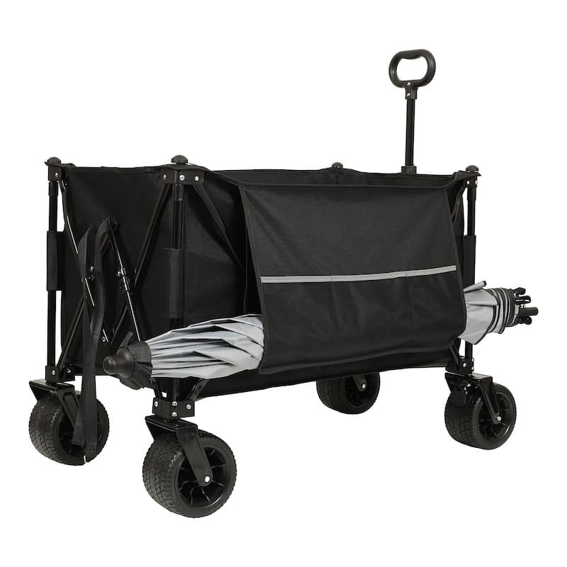 Foldable Extended Wagon With 480lbs Weight Capacity,Garden Cart With Big Beach Wheels & Drink Holders,Side Pocket And Brakes