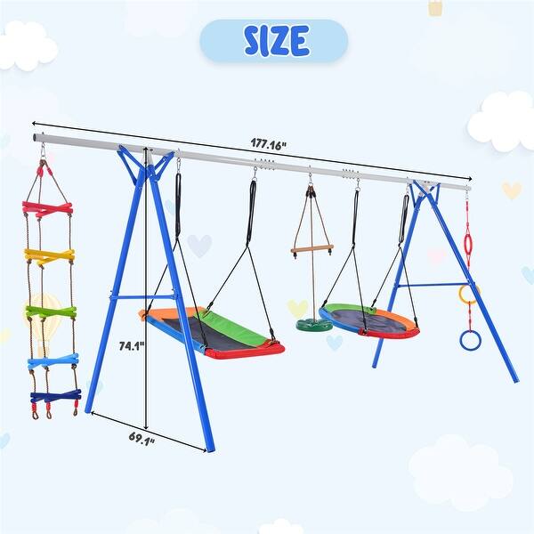dimension image slide 0 of 2, 5 in 1 Steel Outdoor Backyard Toddler Swing Set with Climbing Ladder