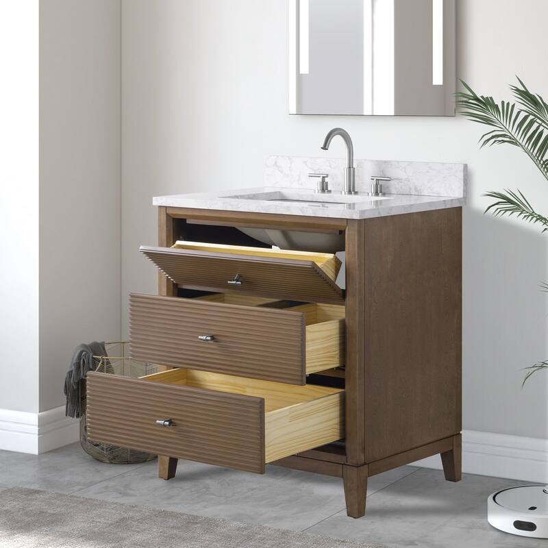 Vanity Art 36" Freestanding Bathroom Vanity with Engineered Marble Top and Sink
