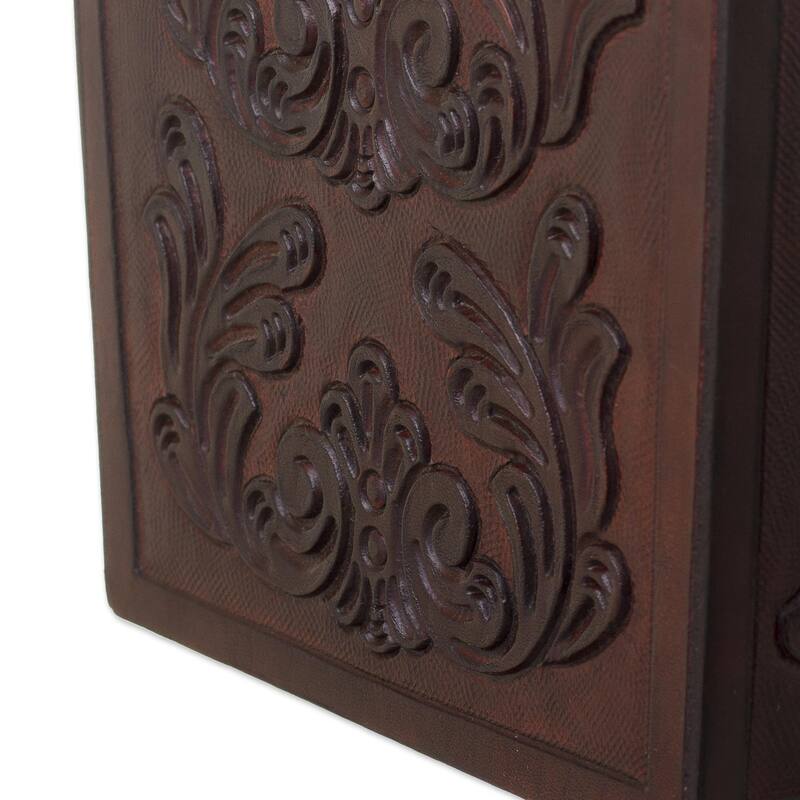 Novica Handmade Colonial Vines Wood And Leather Magazine Rack