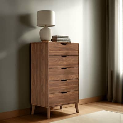 Forni Tall Dresser Chest, 5 Drawers, Transitional Dark Brown, 51 Inch