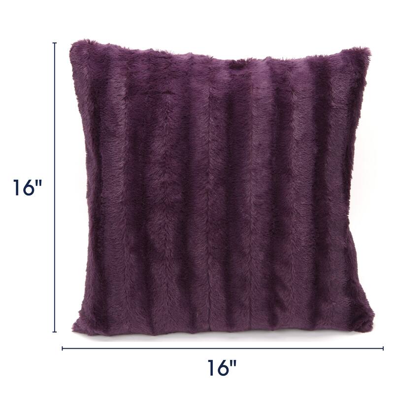 Cheer Collection Solid Color Faux Fur Throw Pillows (Set of 2) - 16 x 16 - Purple