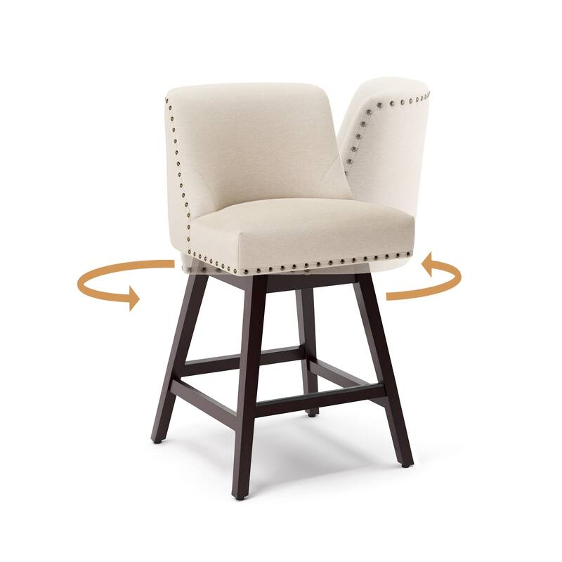 26 in. Modern Wood Frame Counter Stools Fabric/Faux Leather Swivel Bar Stools Upholstered Island Stools
