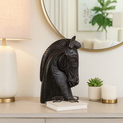 Mango Wood Trojan Horse Head Sculpture Rustic Finish - 16" Black - 9.5" x 4" x 16"