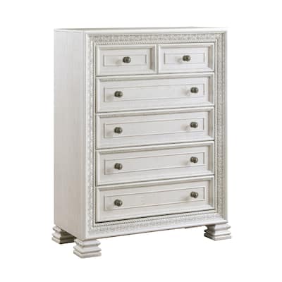 Rotu Tall Dresser Chest, 5 Drawers Rope Molding, White Ash Veneer