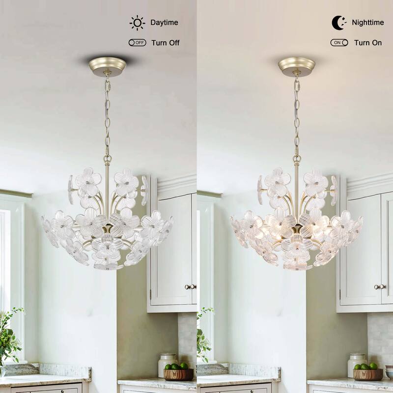 Rosa Modern 6-Light 17.7" Glam Clear Glass Flower Chandelier