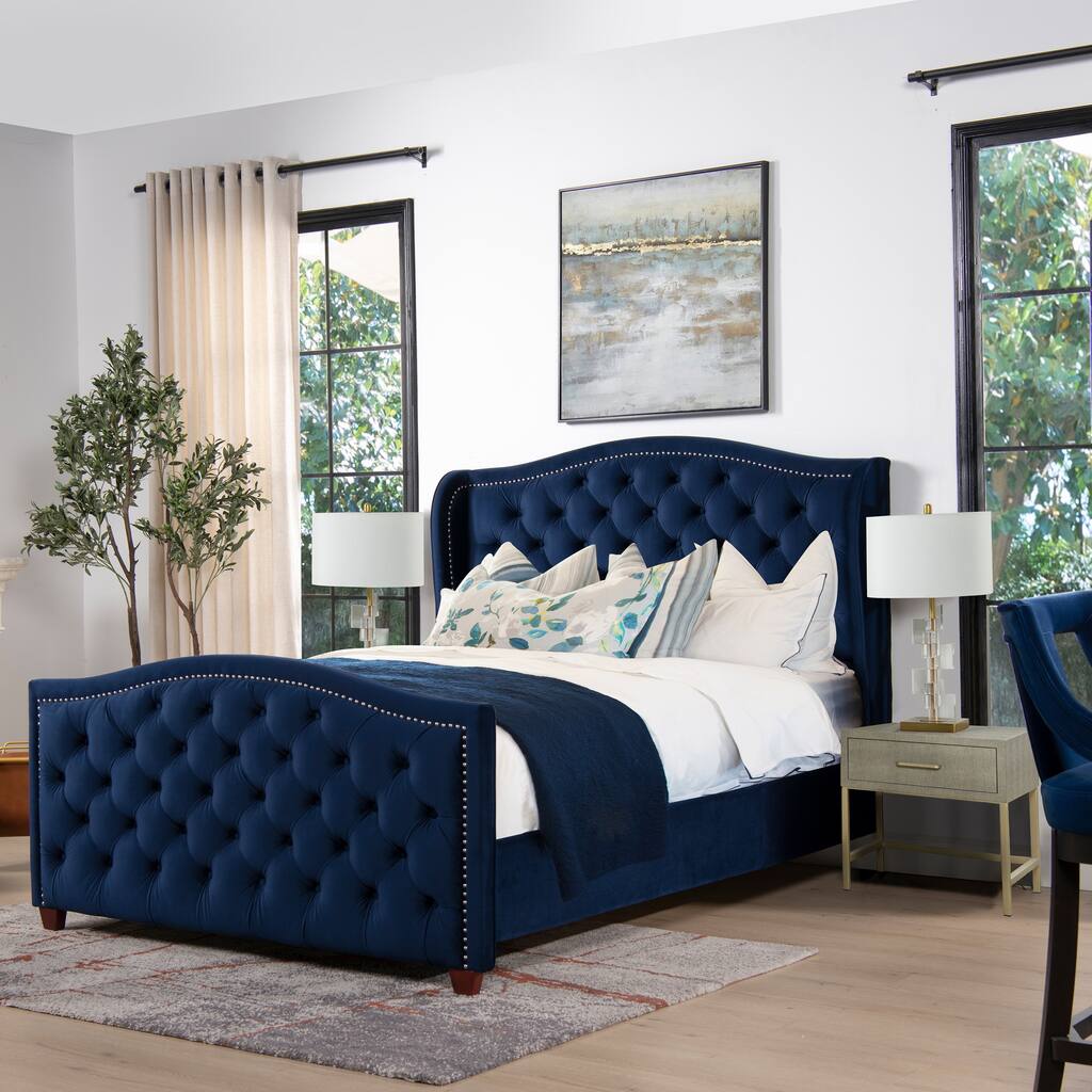 Angelina Velvet Upholstered Tufted Wingback Panel Bed
