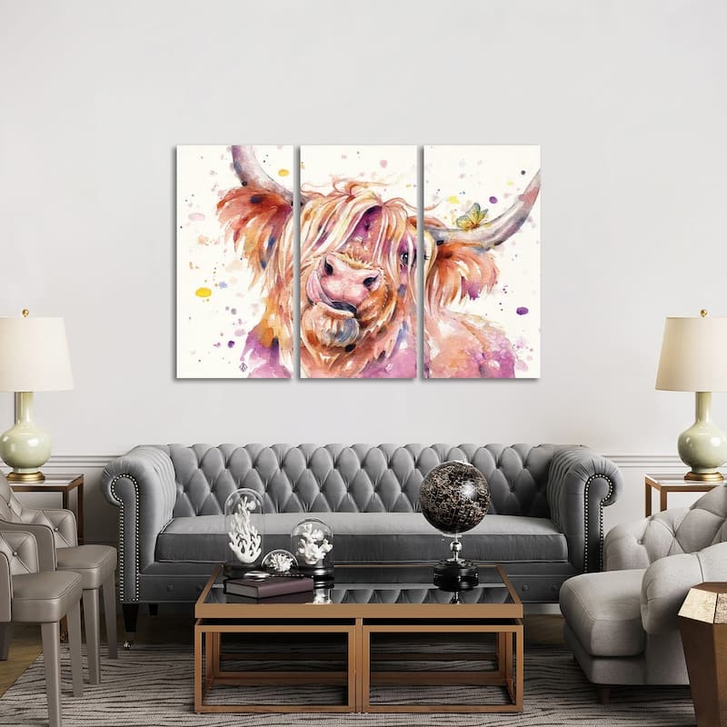 iCanvas "Bad Hair Don't Care (Scottish Highland Cow)" by Sillier Than Sally 3-Piece Canvas Wall Art Set - 40x60x1.5