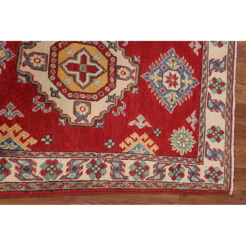 Geometric Kazak Foyer Rug Hand-Knotted Traditional Wool Carpet - 2'8" x 3'11"