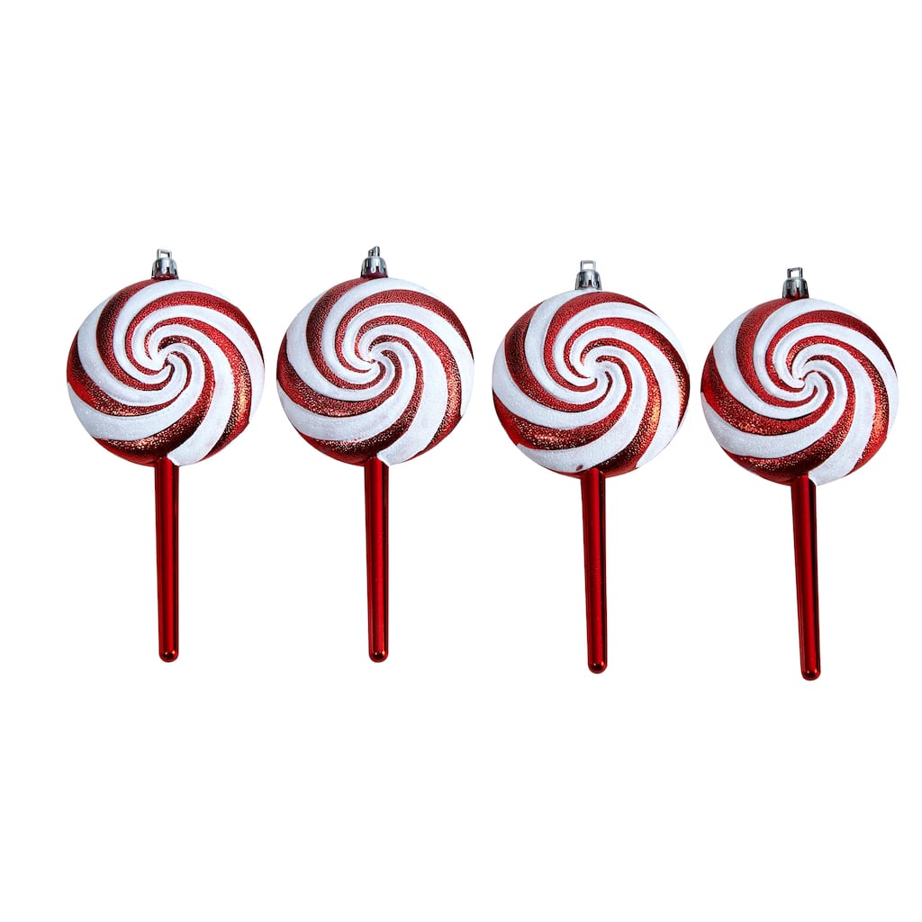 4ct White and Red Shatterproof 2-Finish Christmas Candy Ornaments 7"