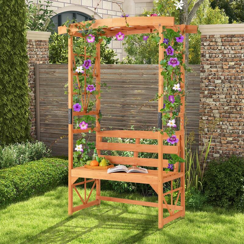 Patio Garden Arbor with Pergola Bench 2 Trellises for Climbing Plants - See Details - Yellow - See Details