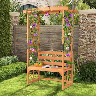 Patio Garden Arbor with Pergola Bench 2 Trellises for Climbing Plants - See Details