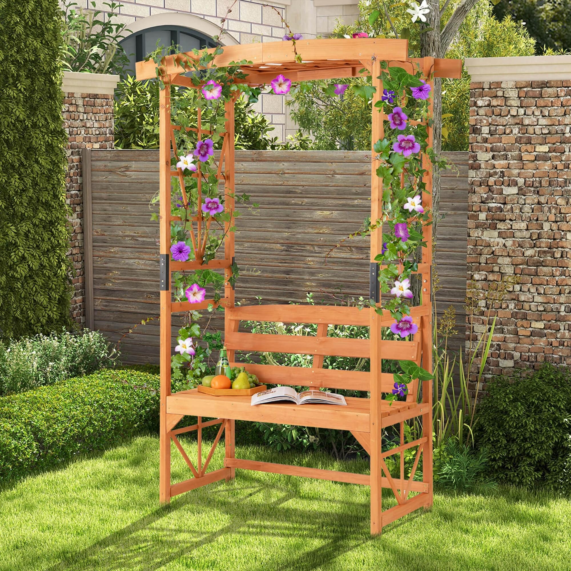 Costway Patio Garden Arbor with Pergola Bench 2 Trellises for Climbing - See Details