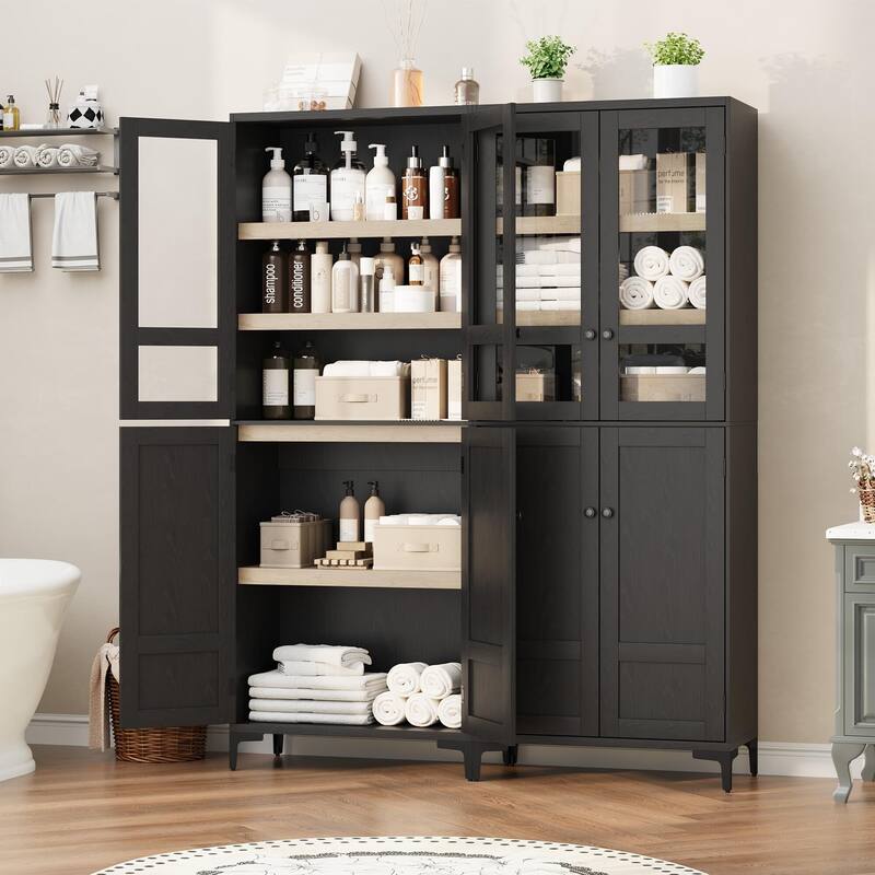 71" Tall Storage Cabinet, Kitchen Pantry Cabinet 5 Tier Bathroom Cabinet with 4 Doors Adjustable Shelves for Kitchen