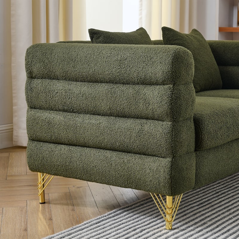 Modern 2 Seater Sectional Sofa with 2 Pillows and 4 Gold Metal Legs for Living Room and Guest Room or Bedroom