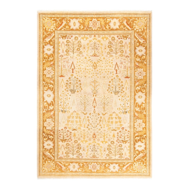 Overton Handknotted Wool Contemporary Oriental Ivory Area Rug - 6' x 9' - Sand - 6' x 9'