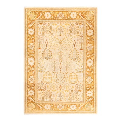 Overton Handknotted Wool Contemporary Oriental Ivory Area Rug - 6' x 9'