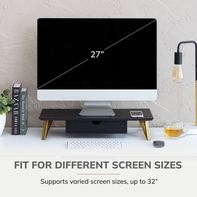 Jani Wood Monitor Stand Riser Desk - Ergonomic Design Stand, Desktop Organizer Table for Home, Office Workspace, Gaming Desk