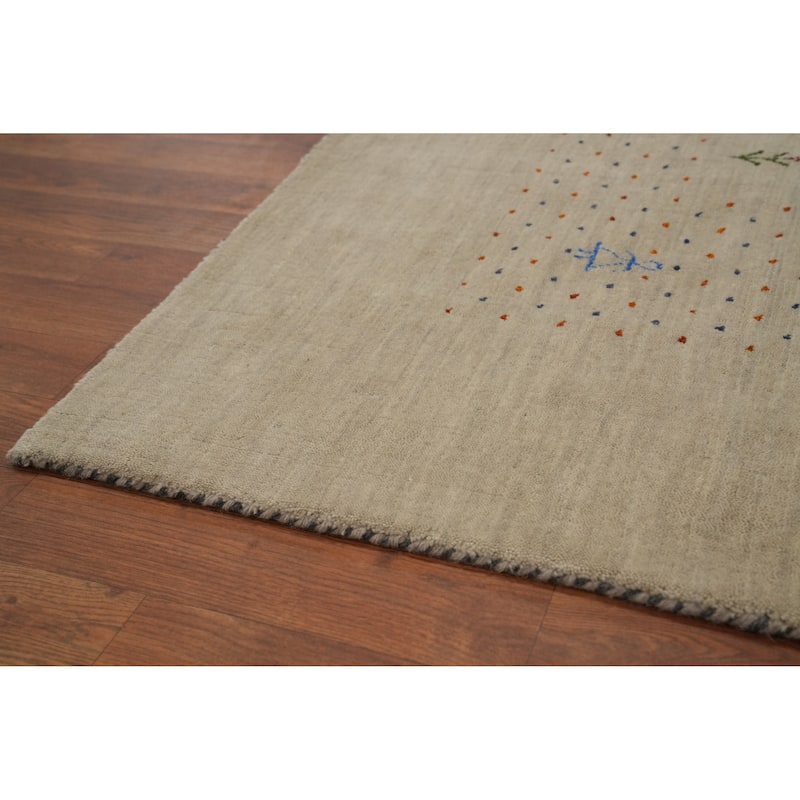 Hand Knotted Oriental 100% Wool Carpet Tribal Animal Pictorial Beige & Ivories Gabbeh Area Rug - 11' 10'' X 12' 3''