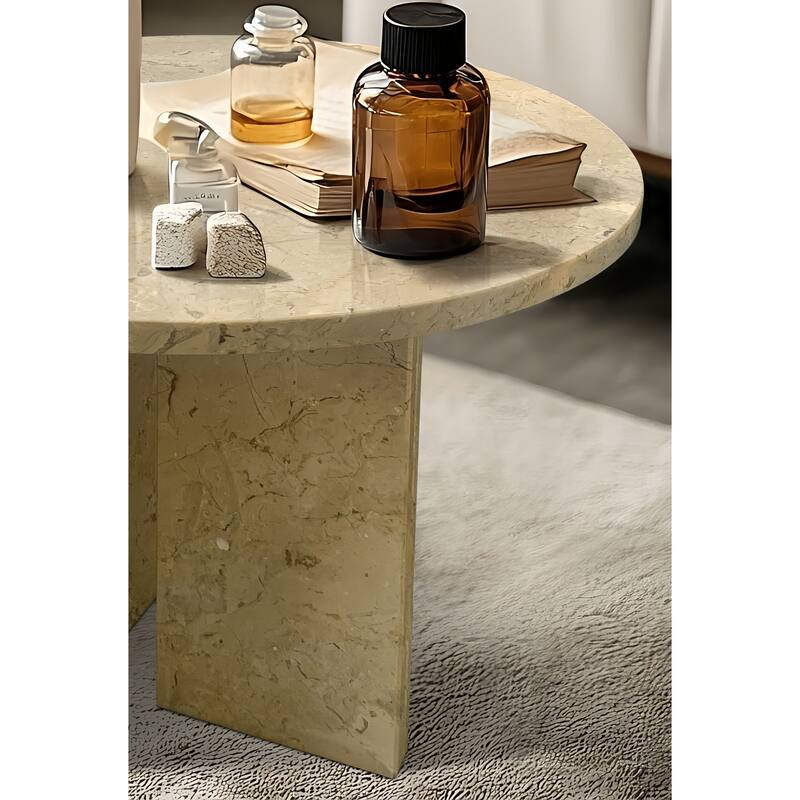 Roomfitters Round Marble Coffee Table, Natural Stone Side Table for Living Room, Solid Marble Accent Table