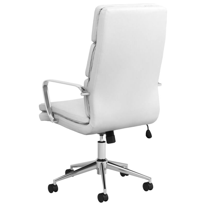 Adjustable High Back Upholstered Office Chair in White with Chrome Base, Contoured Arms and Casters