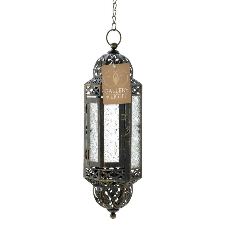 Victorian Filigree Hanging Candle Lantern - 13" - Black