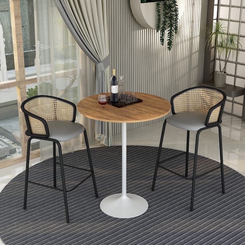 LeisureMod Verve 36" Round Dining Table with MDF Wood TableTop and White Steel Base for Kitchen & Dining Room