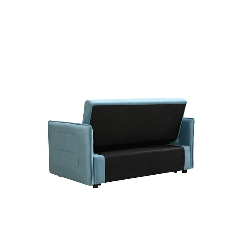 Modern Adjustable Pull Out Sofa Bed with 2 Side Pockets, 2 Pillows