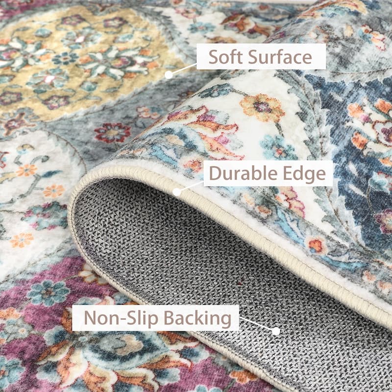 Rugs for Living Room Vintage Oriental Trellis Area Rug Soft Non Slip Low Pile Accent Rugs for Dining Room Office