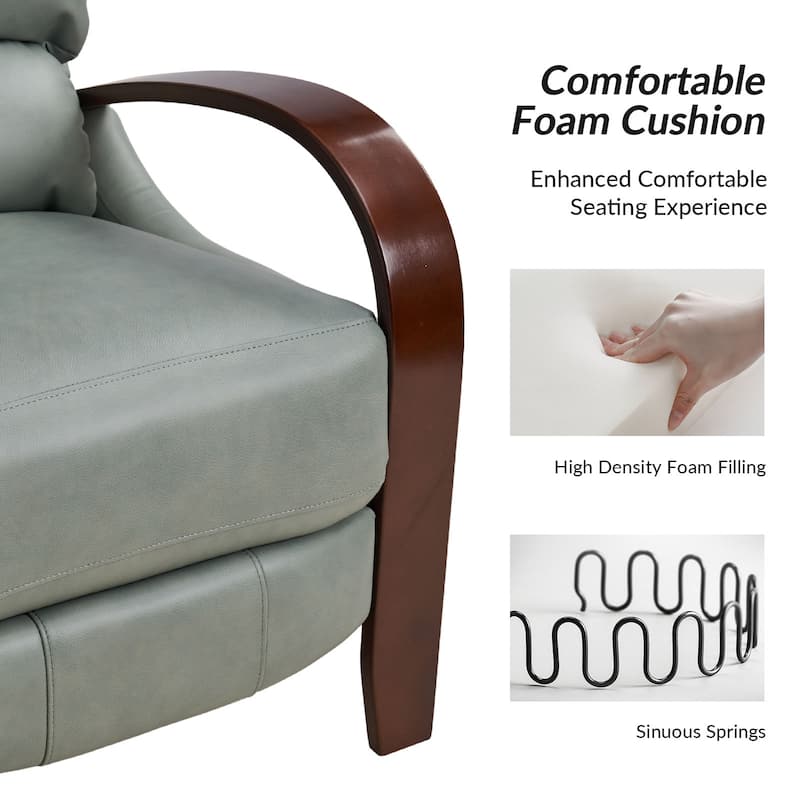 Alex Mid-century Modern Cigar Genuine Leather Manual Recliner with Wooden Curved Arms, Set of 2