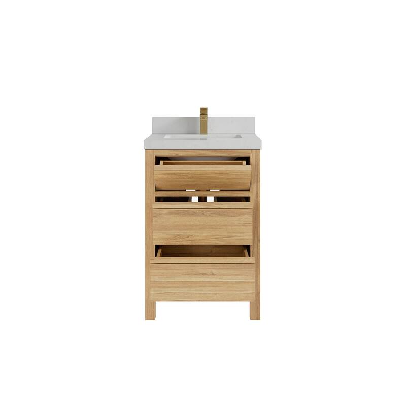 Willow Collections 24 x 22 Elizabeth Teak Single Bowl Sink Bathroom Vanity with Quartz or Marble Countertop